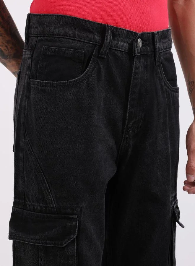 The Indian Garage Co  Men Relaxed Fit Solid Cargo Pocket Mid-Rise Jeans for Men | Best Price UAE